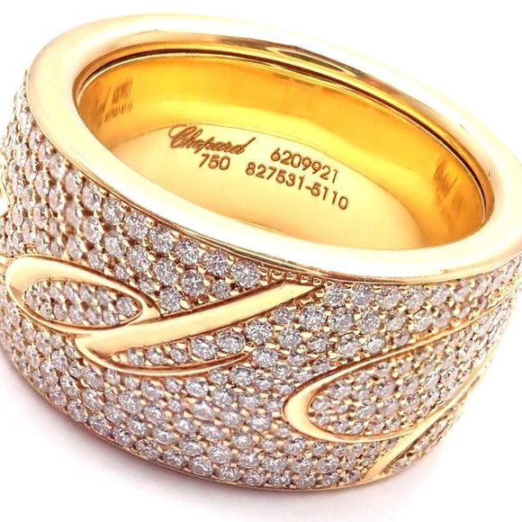 Chopard Chopardissimo 18k Yellow Gold Pave Diamond Signature Band Ring Box Paper - Picture 2 of 10
